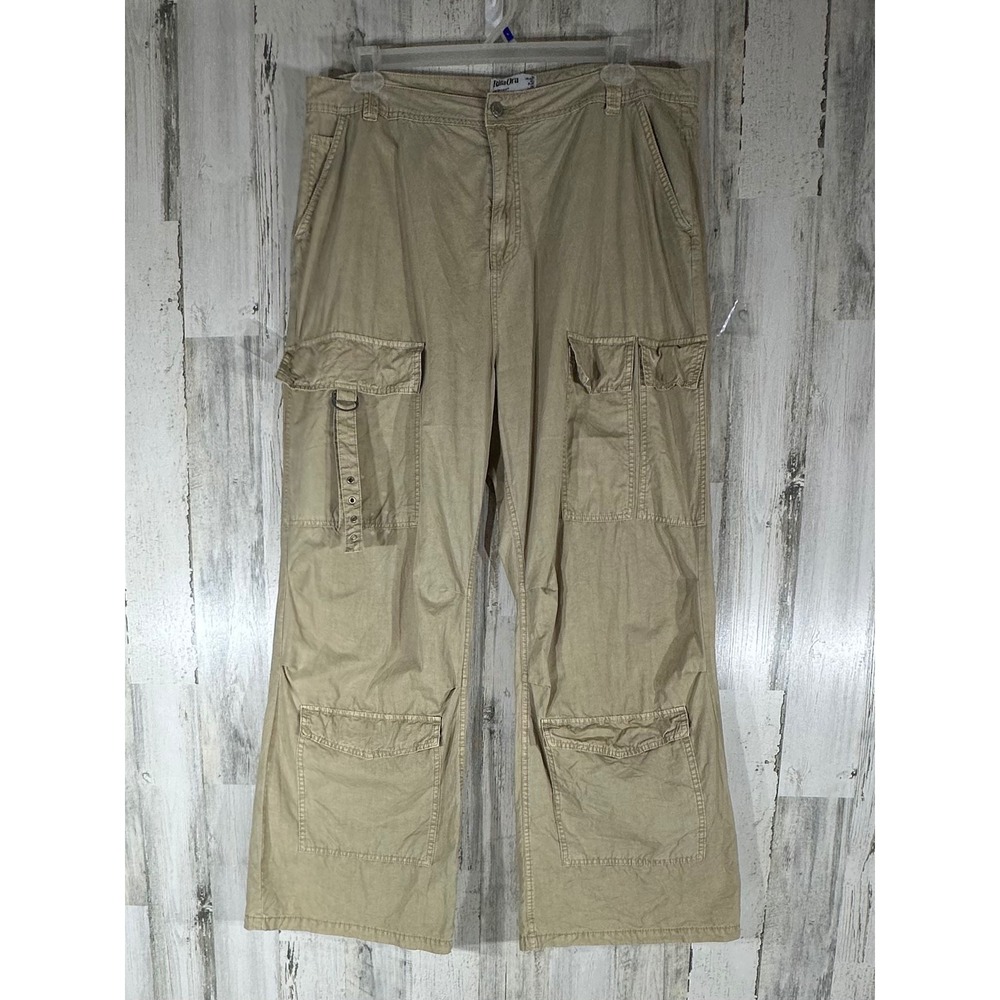 Rita Ora x Primark Womens Cargo Pants Wide Leg Size 14 (38x30) Beige‎ High Rise